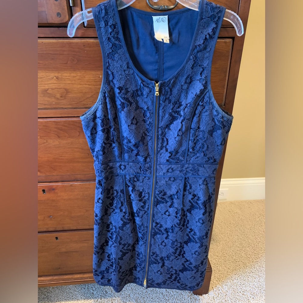 Ali Ro Navy Lace Zip-Front Dress